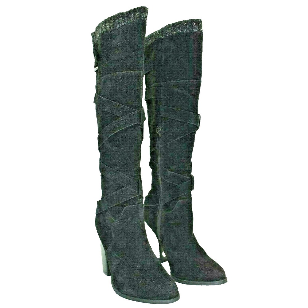 Shoedazzle Aleema Women's Size 6 Black‎ Sweater Trim Buckle Heeled Zip Boots